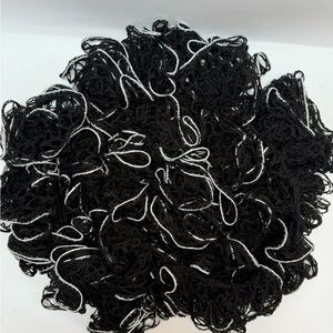 Y2K Black Ruffle Scarf Silver Metallic Trim Indie Sleaze Coquette Boho Statement